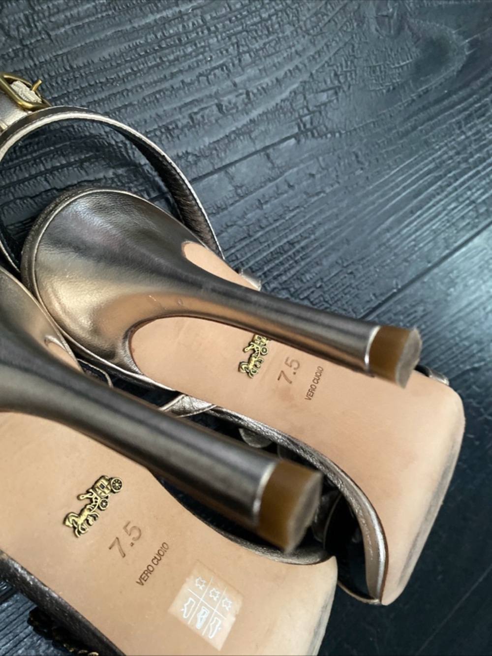 Coach Bianca Womens Sandals Heels Ankle Straps Embellished Leather 7.5 - Picture 3 of 16